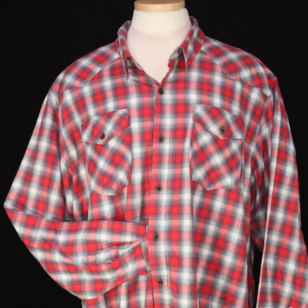 Wrangler Jacket Jean Shirt Red Plaid Size 3XL Long Sleeve Light Weight